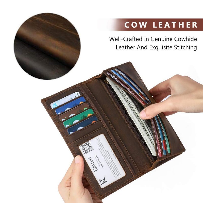 Kattee Men's Vintage Genuine Leather Long Wallet for Checkbook Credit Cards - Image 4